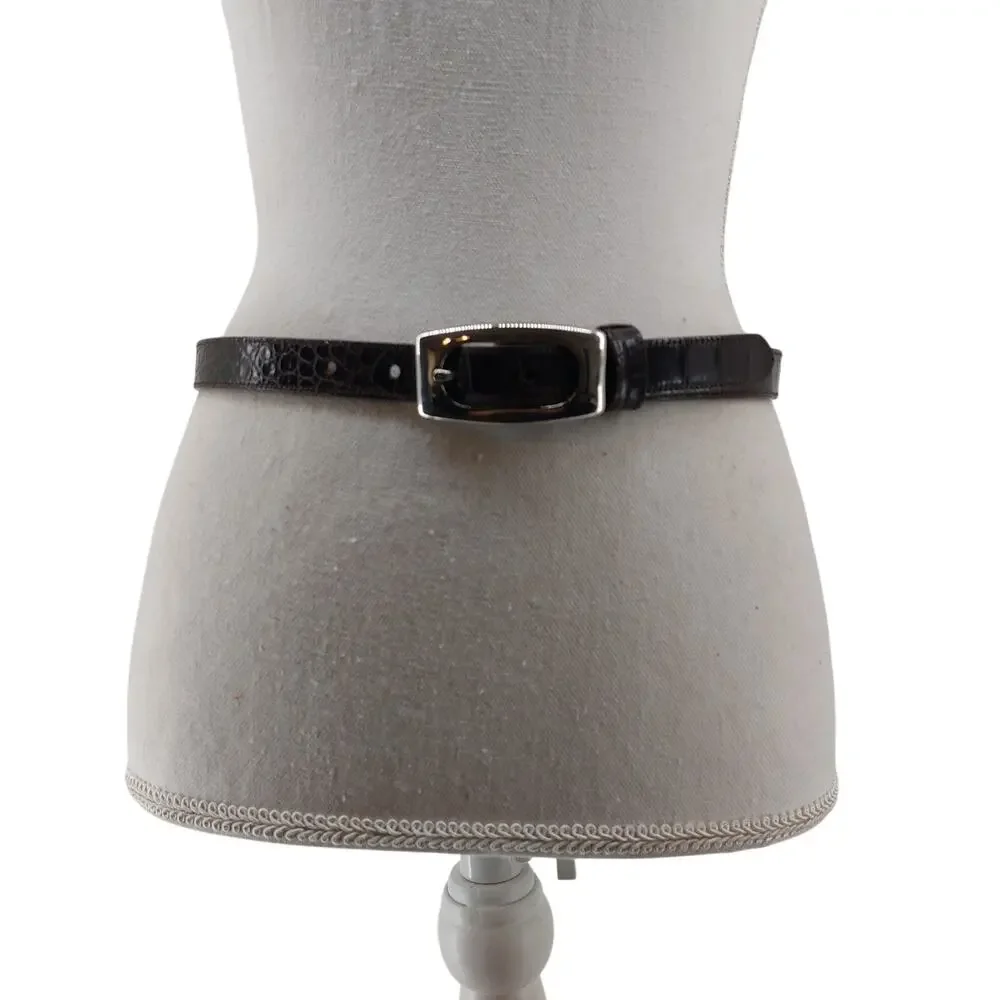 Dark Brown Women's Leather Belt Brown Leather Croc Embossed Belt